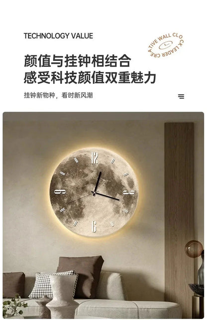 16 Inch Fashions Wall Clock Dining Room Living Moon The Earth Modelling LED Light Silent Movement Bedroom Clock Wall Decoration