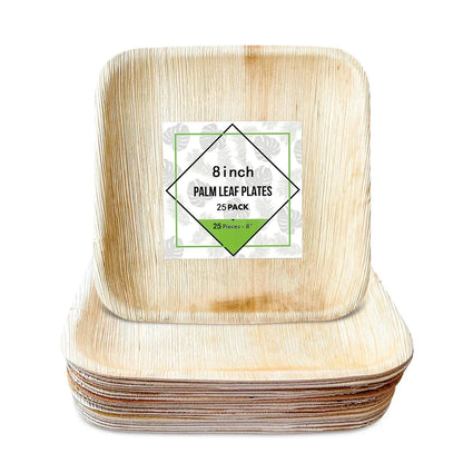 25PCS 6in/8in/10in Disposable Palm Leaf Plate Square Dessert Plates Eco-friendly Bamboo Like Plates Wedding Party Birthday