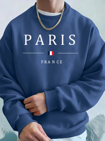 Paris France Flag Printing Men'S Hoodies Autumn Oversize Sweatshirt Hip Hop Crewneck Fleece Warm Streetwear Street Men Clothes