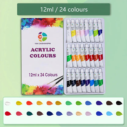 Acrylic Paint Set 12/18/24/36 Colors 12ml Tubes Non-Toxic Waterproof Art Craft Paints for Artists Kids Beginners School Supplies