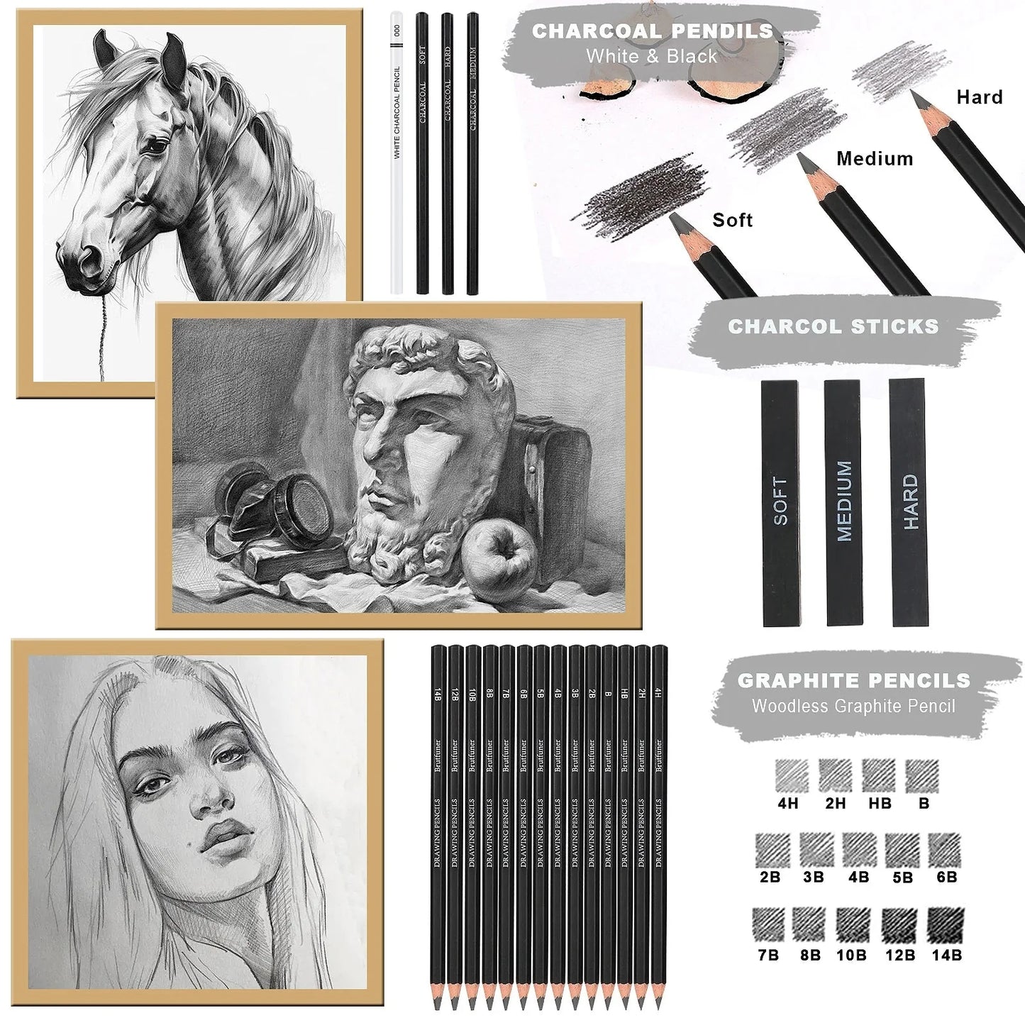 42/46/60/68/72/146pcs Drawing Supplies Sketching Set,Art Kit include Drawing & Colored Pencils.Pro Art Sketch Supplies