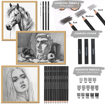 42/46/60/68/72/146pcs Drawing Supplies Sketching Set,Art Kit include Drawing & Colored Pencils.Pro Art Sketch Supplies