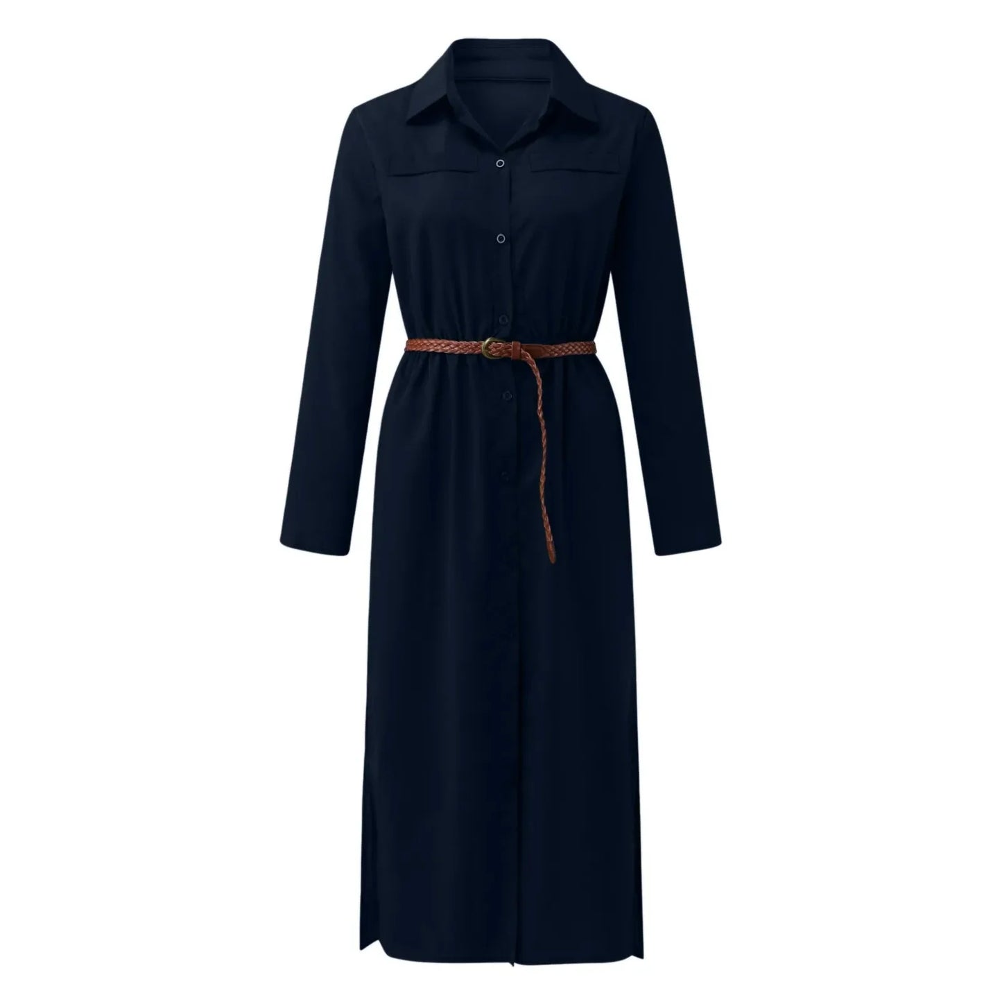 Womens Lace Up Tunic Dresses Summer Streetwear Long Sleeve Shirt Dresses With Belt casual Solid Color Linen Maxi Dress for women