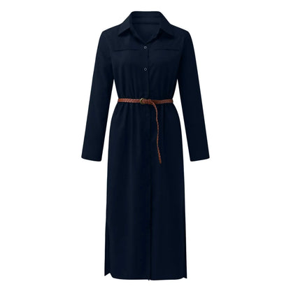 Womens Lace Up Tunic Dresses Summer Streetwear Long Sleeve Shirt Dresses With Belt casual Solid Color Linen Maxi Dress for women