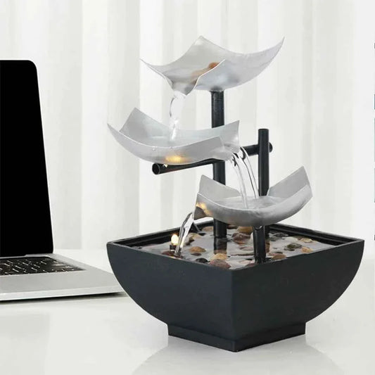 Mini Zen Desktop Fountain - LED Waterfall for Office Desk, Feng Shui Decor & Meditation Relaxation