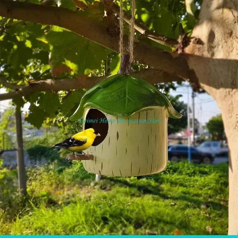 H7BF Resins Birdhouse Decors for Small Bird Nesting Decors Garden Ornament