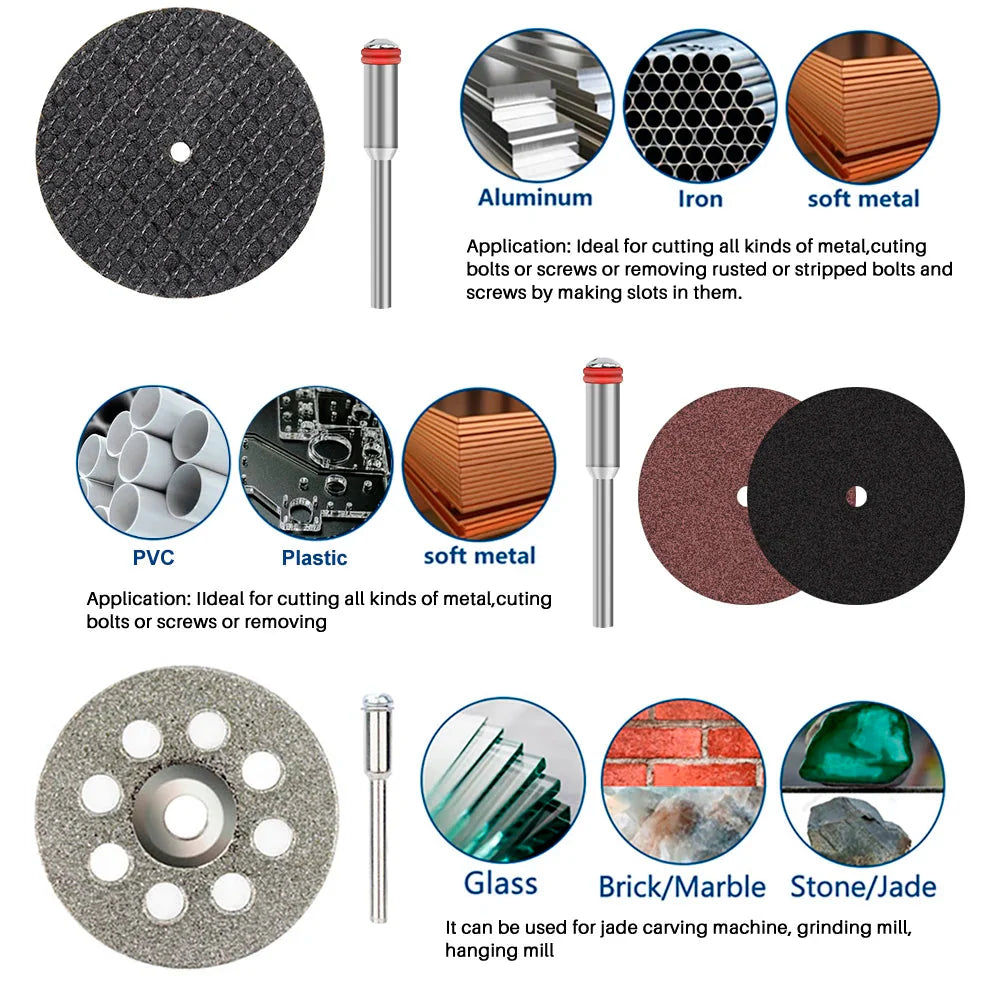 XCAN 63pcs Cutting Wheel Set Mini HSS Saw Blade,Diamond Saw Blade,Metal Cut off Disc  Drill 1/8" Mandrel for Dremel Rotary Tool
