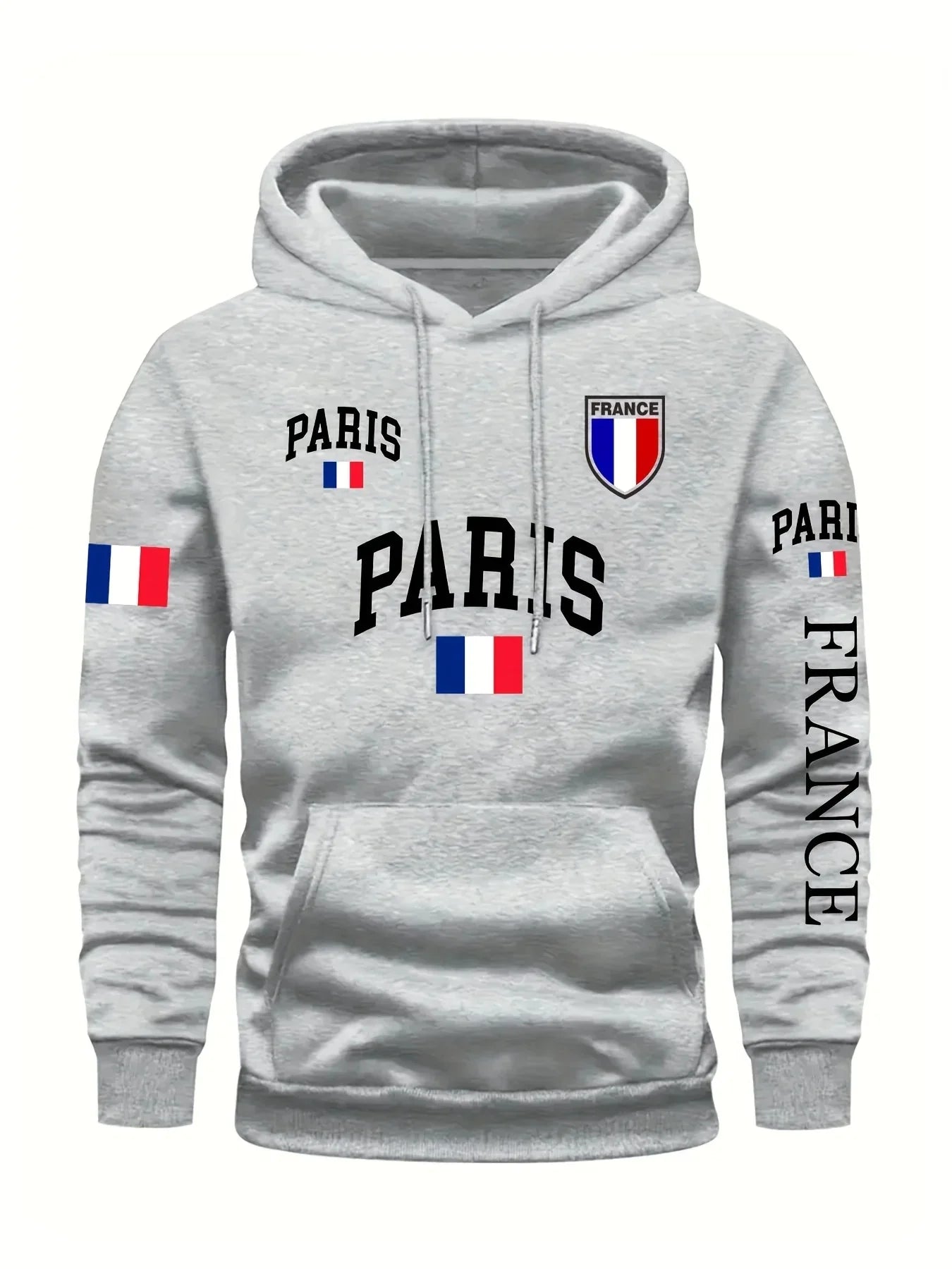 Men's Paris France Flag Letter Graphic Hoodie Pullover Kangaroo Pocket Ribbed Cuffs Machine Washable Autumn Winter Sweatshirt
