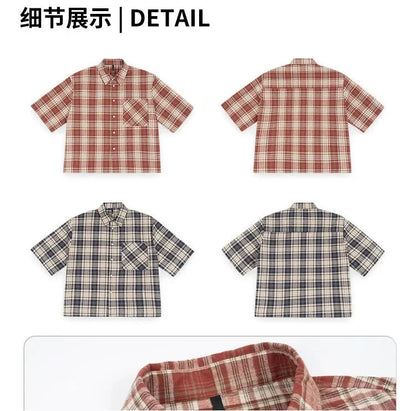 ‌Plaid Short Sleeve Shirt for Men‌ Casual Button Down,Lightweight Breathable Fabric,Trendy Streetwear,Summer Open Front Top