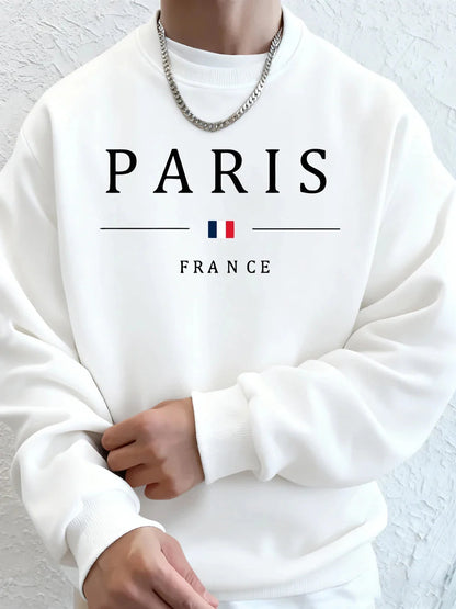 Paris France Flag Printing Men'S Hoodies Autumn Oversize Sweatshirt Hip Hop Crewneck Fleece Warm Streetwear Street Men Clothes