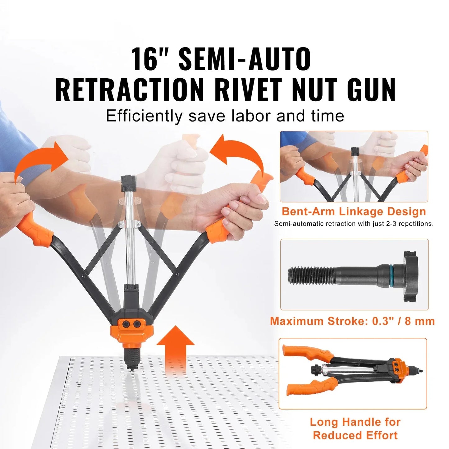 SucceBuy 14" 16" Rivet Nut Tool Rivnut Tool Kit with Metric and SAE Mandrels 70PCS/186PCS Rivet Nuts With Rugged Carrying Case
