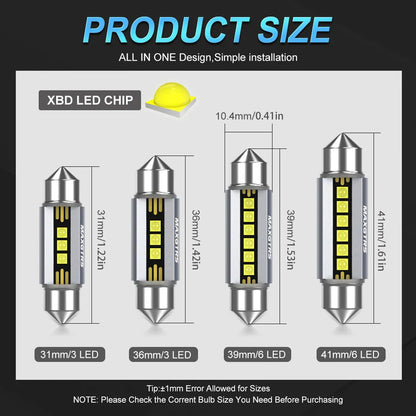 5Pcs MAXGTRS LED C5W C10W 39mm 41mm 42mm LED Festoon Canbus Error Free 6500K White Car Interior Light Reading Dome Trunk Lamp 12