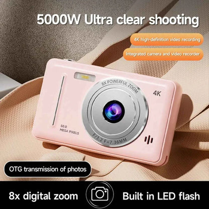 ABUQ NEW 4K Digital Camera Portable Retro CCD Camera Entry-Level Camera Dual Camera Flash 50 Million Pixels Auto Focus Camera,C