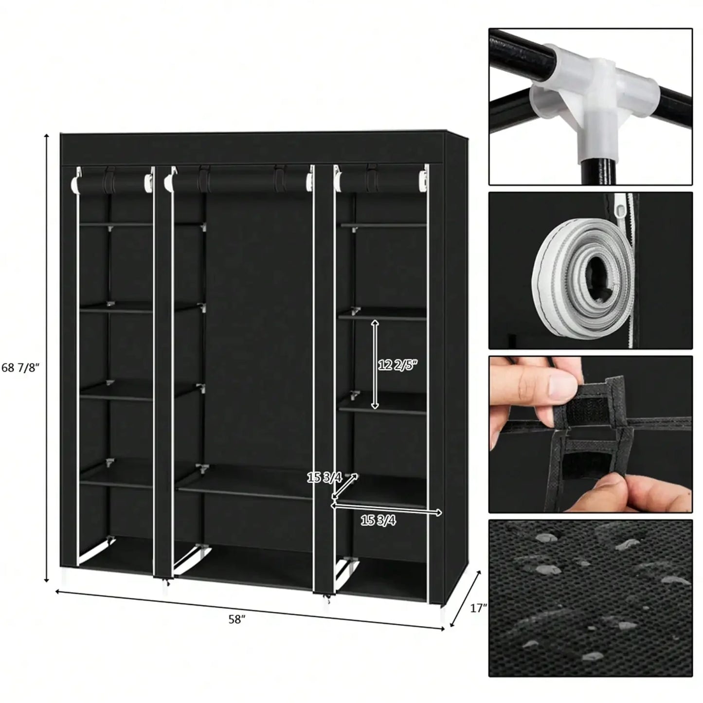 Efoee 69 Inch Wardrobe Organizer, Bedroom Portable Wardrobe, Clothes Rail With Non-Woven Cover, Clothes Storage Rack
