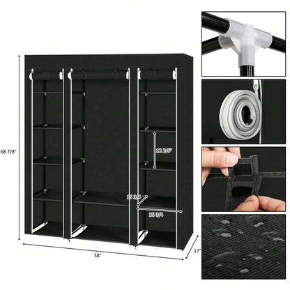 Efoee 69 Inch Wardrobe Organizer, Bedroom Portable Wardrobe, Clothes Rail With Non-Woven Cover, Clothes Storage Rack
