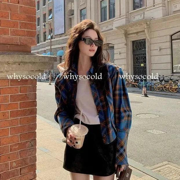 Checkered shirt women's 2024 spring new design sense niche French chic long sleeved shirt  retro top  womens tops