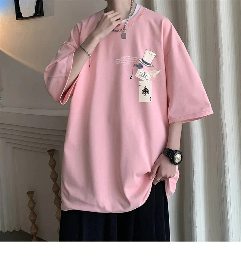 Men's Cotton T-shirts White 5XL Fashion Mens Oversized T Shirt Funny Print Summer Casual Wear Tee Shirts for Men Male Clothes