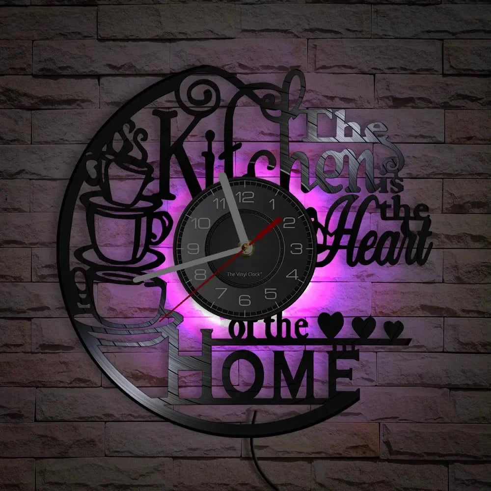 The Kitchen The Heart Of The Home Inspired Vinyl Record Clock Modern Design Vinyl Wall Watch Kitchen Decor Noiseless Timepieces