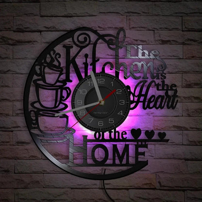 The Kitchen The Heart Of The Home Inspired Vinyl Record Clock Modern Design Vinyl Wall Watch Kitchen Decor Noiseless Timepieces