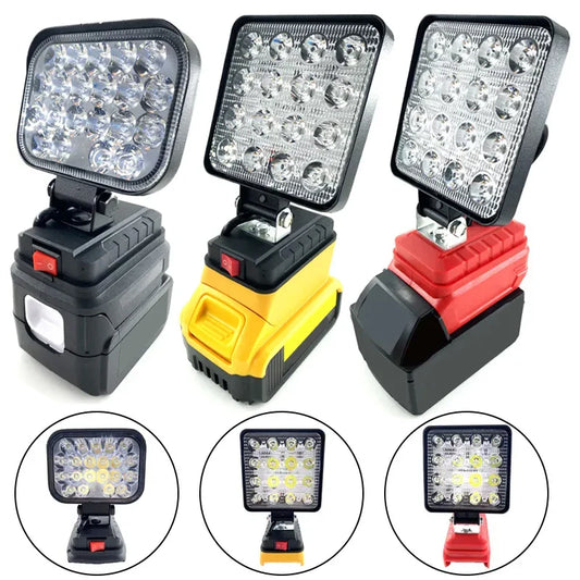 Heavy-Duty LED Work Light - Compatible with Makita/Dewalt/Milwaukee 18V Li-ion Batteries - Portable Camping & Emergency Flashlight