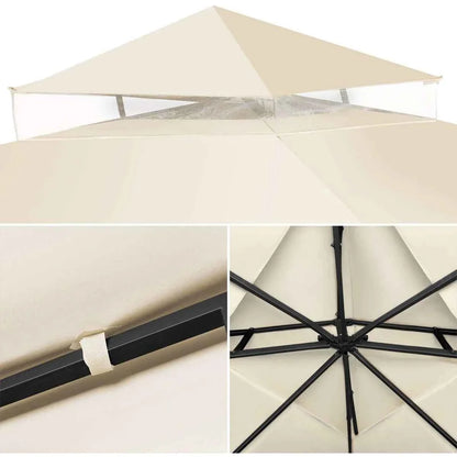 3x3m 2-Tier Garden Gazebo Replacement Canopy - Waterproof Oxford Patio Tent Roof