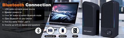 SENZER Computer Speakers-Gaming Speaker with Stereo Sound,PC Sound Bar for Laptop Desktop Monitor (Bluetooth & 3.5mm Aux)