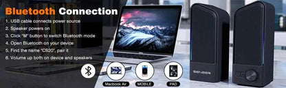 SENZER Computer Speakers-Gaming Speaker with Stereo Sound,PC Sound Bar for Laptop Desktop Monitor (Bluetooth & 3.5mm Aux)