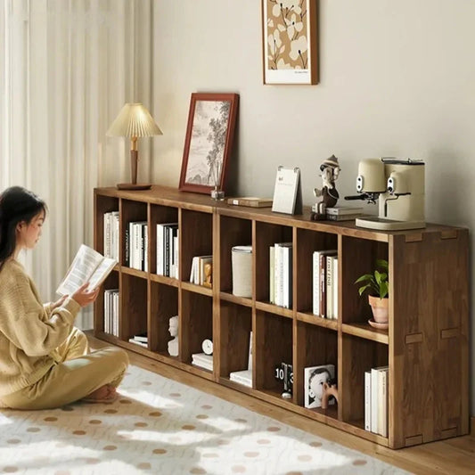 Solid Wood Short Bookshelf Floor Storage Cabinet Grid Organizer Shelf for Living Room Home & Kindergarten Display Unit