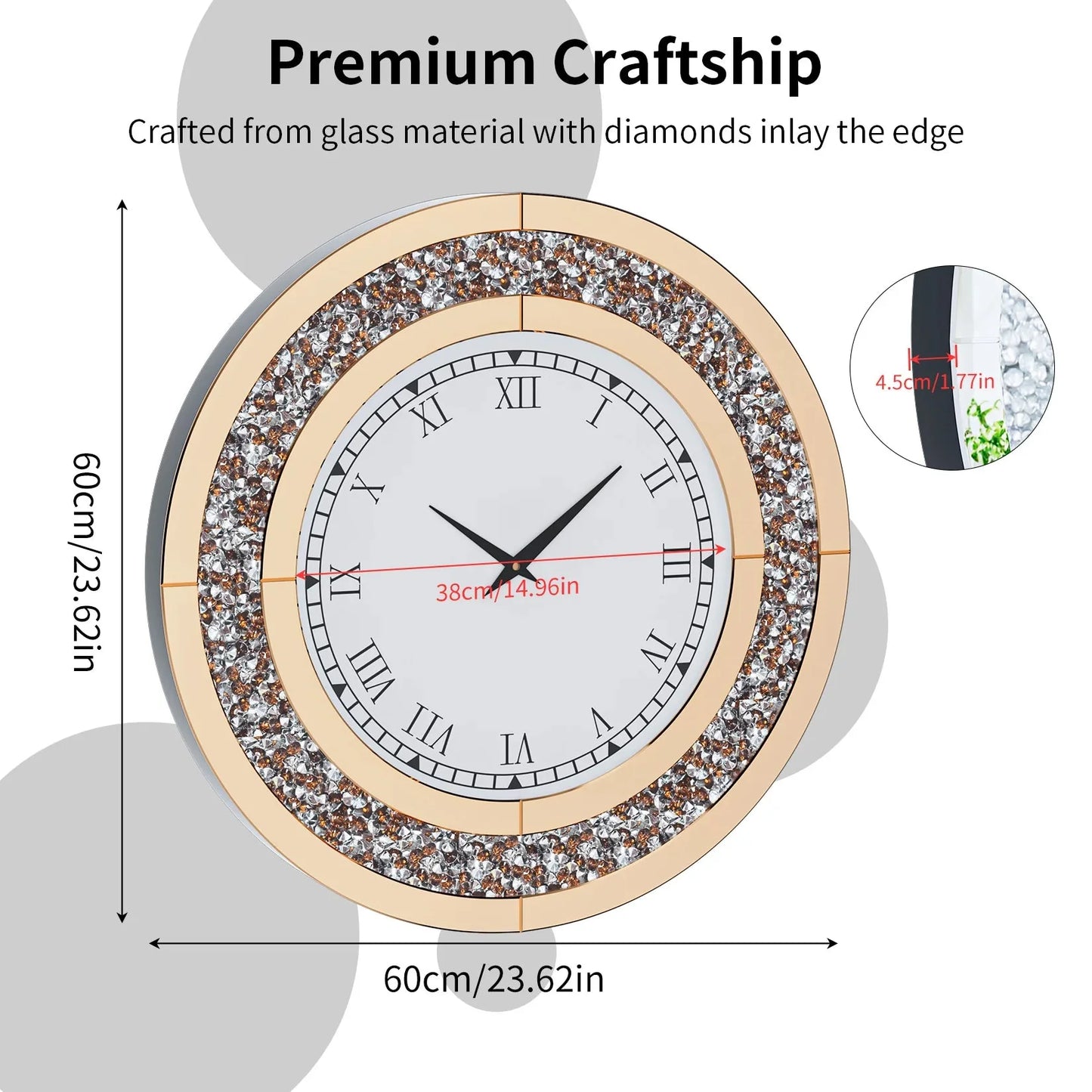 Sparkle & Twinkle Shining Mirrored Luxurious Home Modern Wall Clock 23" or 31"