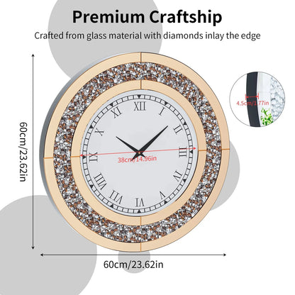 Sparkle & Twinkle Shining Mirrored Luxurious Home Modern Wall Clock 23" or 31"