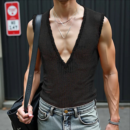 INCERUN Men Tank Tops Hollow Out Mesh See Through Sexy Tassel Male Vests Summer 2025 Solid Color Fashion Streetwear Men Clothing