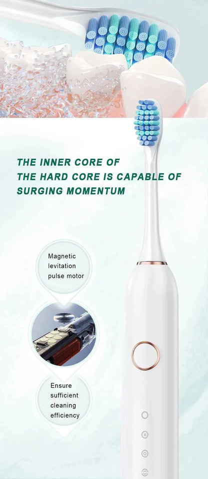 Adults Sonic Electric Toothbrush   with 6 Cleaning Modes USB Rechargeable with Multiple Replacement Brush Heads