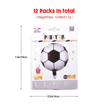 12 Pieces-18'' Decorative Soccer Pattern Foil Balloons 1pc/Pack 12 Packs for Party Decorations