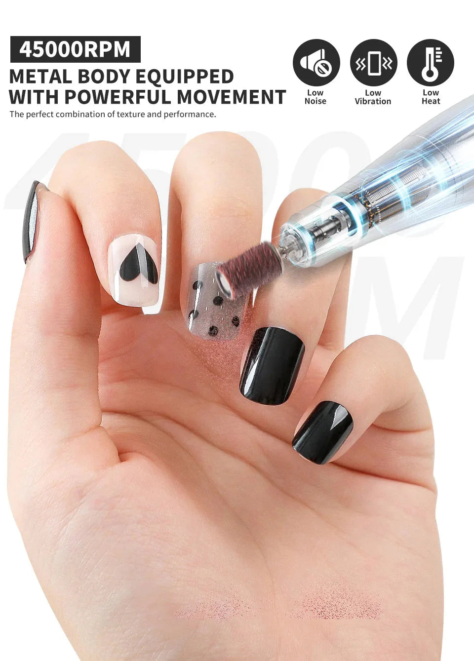 45000RPM Professional Nail Drill Machine Rechargeable Low Noise Electric Nail Drill Sander File for Manicure Gel  Polish Tool