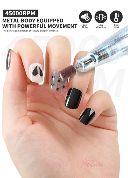 45000RPM Professional Nail Drill Machine Rechargeable Low Noise Electric Nail Drill Sander File for Manicure Gel  Polish Tool