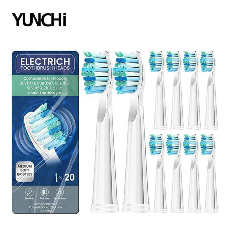 Premium Replacement Toothbrush Heads for Fairywill & Seago - Du Pont Bristles - Compatible with FW-507/508/D1/D3/D7