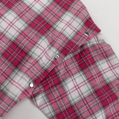 Pink Plaid Shirt for Women in Europe and America New Versatile Loose Shirt for Women Removable Long-sleeved Lapel Top