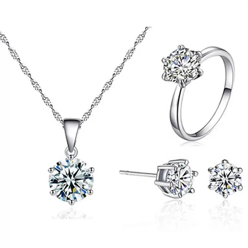 Bridesmaid Jewelry Set for Wedding 925 sterling silver chains Necklace Earring For Women Gemstone Rings Party Jewelry Sets