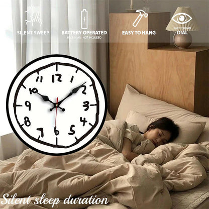 Creative Hand Drawing Wooden Silent Hanging Wall Clock, For Living Room, Office, Study Room, Bedroom, Home Decoration