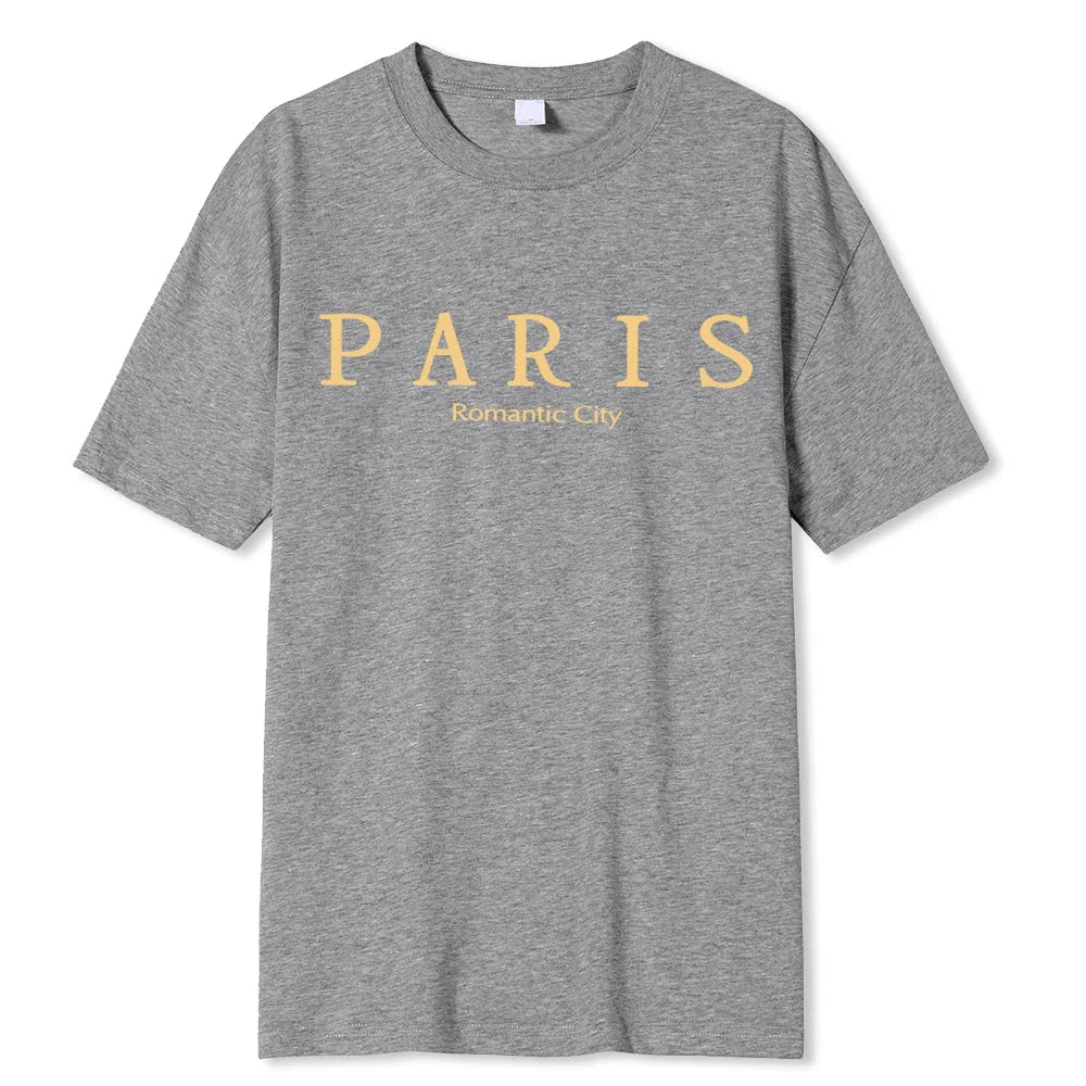 Paris Romantic City Letter Graphic Print Tees Men T-Shirt Summer Loose Clothing Loose Cotton Oversize Tshirt Street Soft Tops