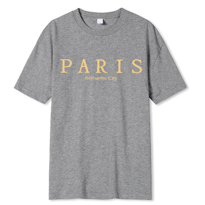 Paris Romantic City Letter Graphic Print Tees Men T-Shirt Summer Loose Clothing Loose Cotton Oversize Tshirt Street Soft Tops