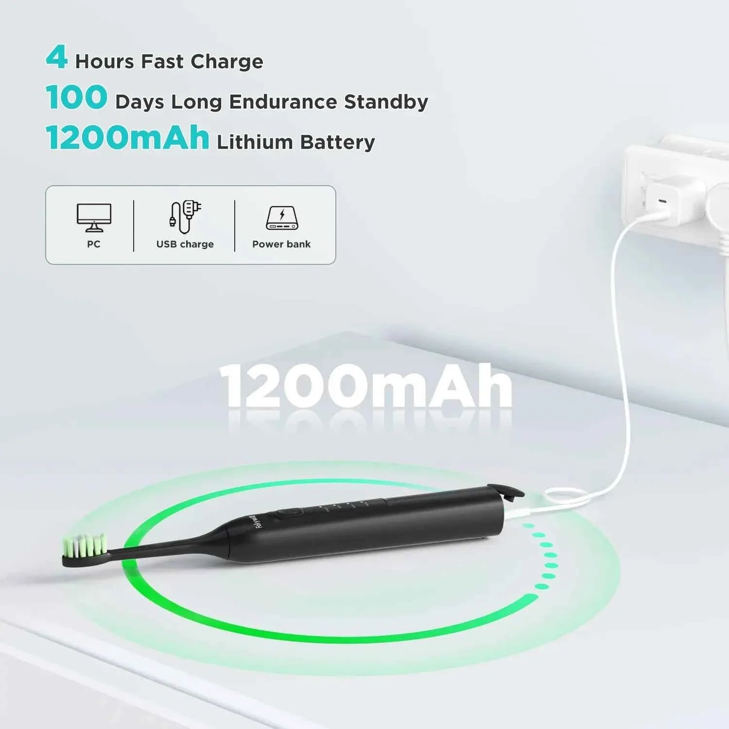 Fairywill FW-Y05 Electric Sonic Toothbrush - Rechargeable Adult Toothbrush with 8 Replacement Heads