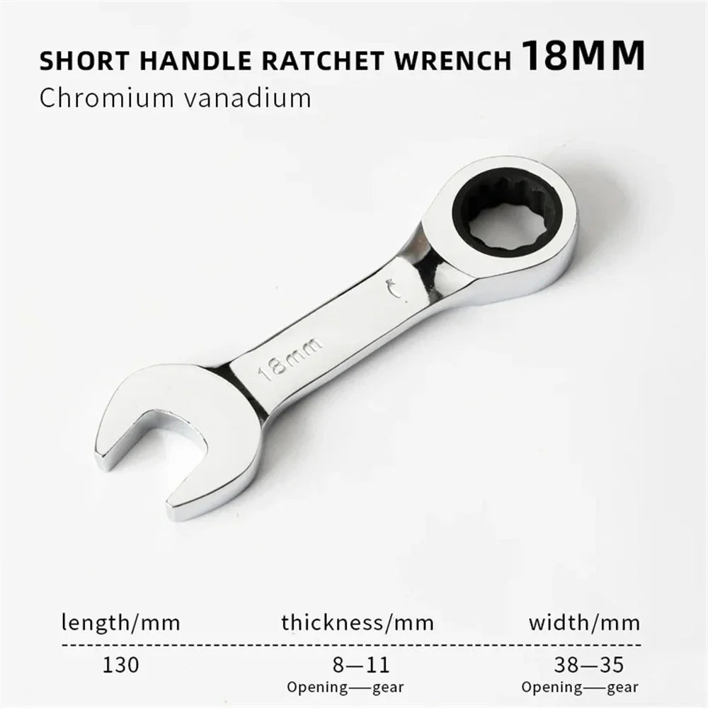 6-19mm Short Handle Quick Ratchet Wrench 72 Teeth Multi Functional Portable Short Dual-use Plum Blossom Small Wrench Hand Tools