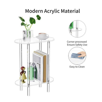Acrylic Transparent Tea Table Sofa Side Table 2-tier Coffee Table Oval End Bedside Cabinet Nightstand for Living Room Bedroom