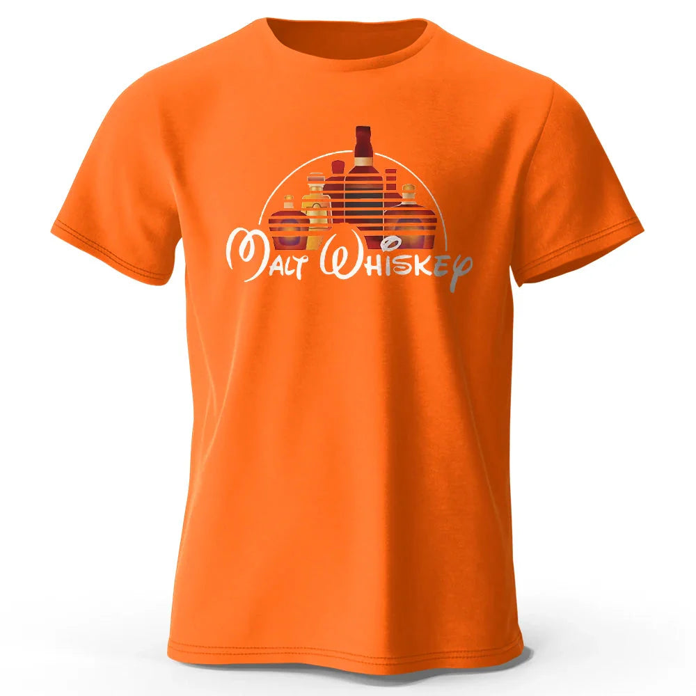 Men's Malt Whiskey Printed T-Shirt 100% Cotton Oversized Funny Graphic Tees for Men Women Summer Tops