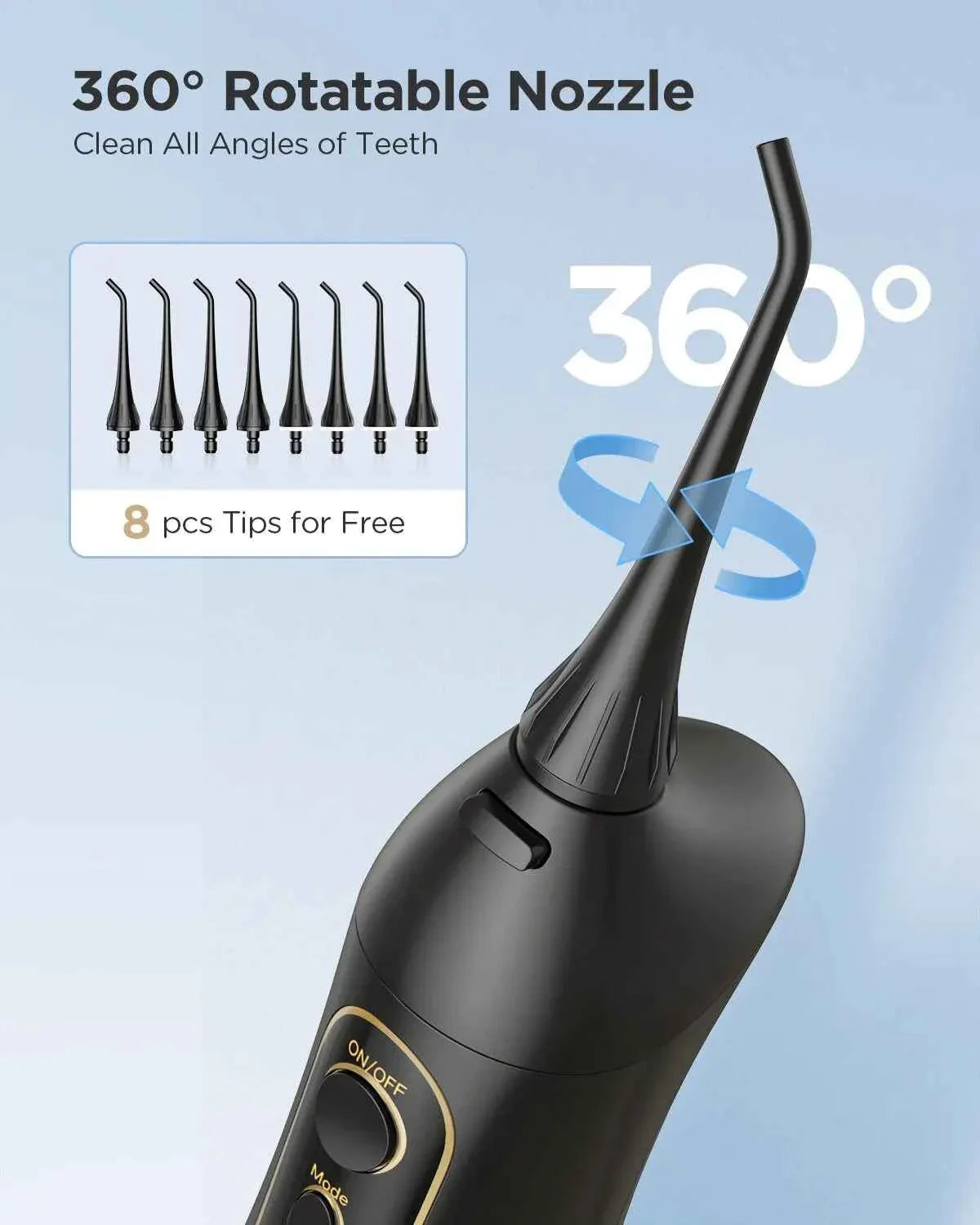 Fairywill Portable Oral Irrigator - 300ML Rechargeable Water Flosser with 3 Cleaning Modes