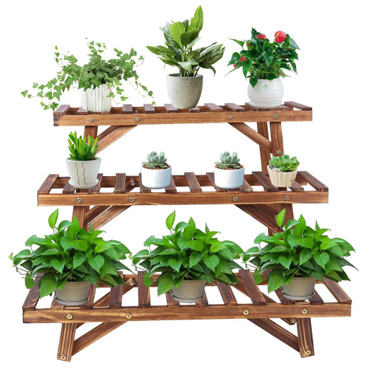 3 Tier Wood Ladder Shelf Corner Plant Stand Indoor Outdoor Flower Pot Rack