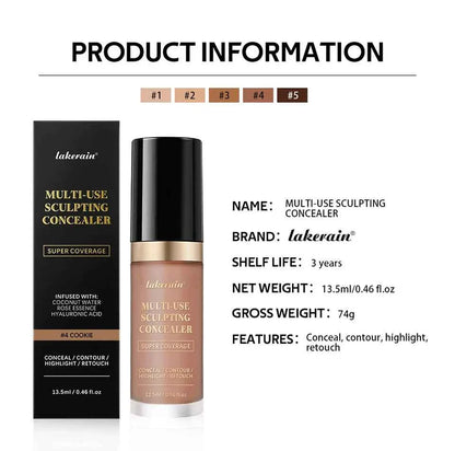 Lakerain Multi-purpose Concealer For Face Covers Freckles Even Skin Tone Moisturizing Long-lasting Sculpting Liquid Concealer