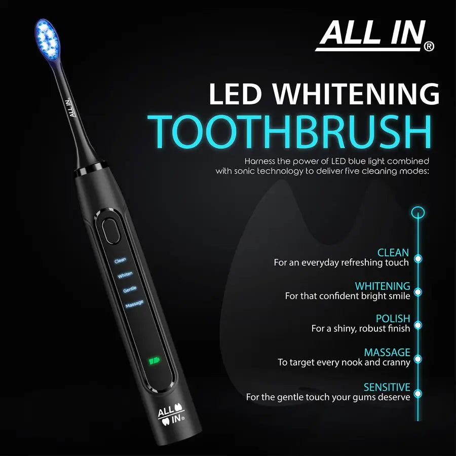 Sonic Rechargeable LED Whitening Toothbrush Blue amp RED LED Light Technology 4 Advanced Deep Cleaning Modes with a Timer Adult