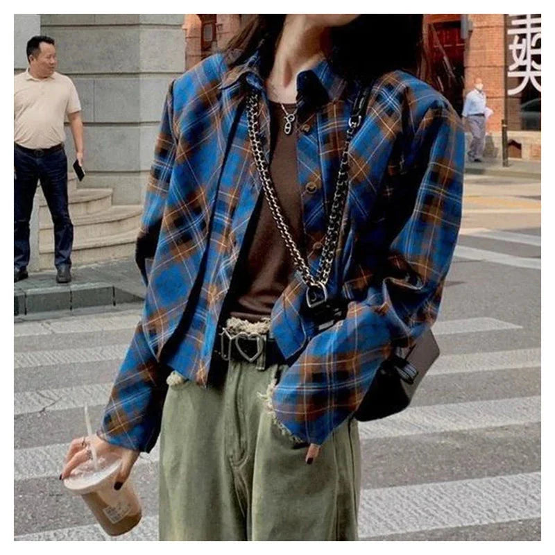 Checkered shirt women's 2024 spring new design sense niche French chic long sleeved shirt  retro top  womens tops